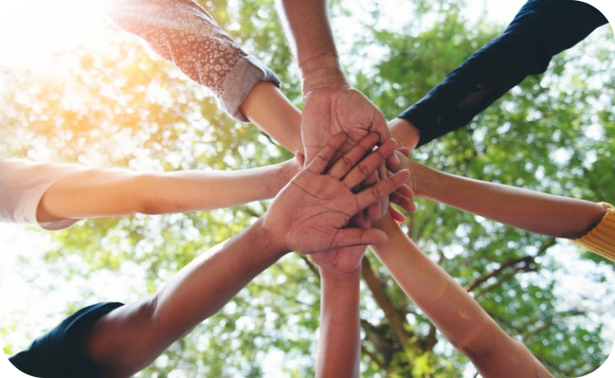 Hands in friendship/community